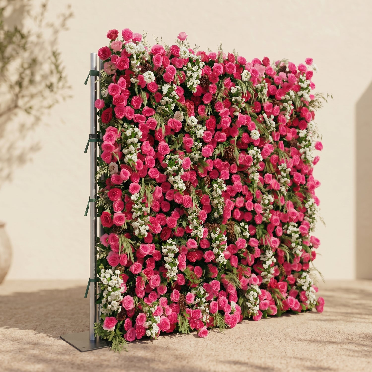 Velsora:5D Hot Pink &amp; Ivory White Silk Rose Flower Wall Roll-Up Fabric Backdrop for Romantic Weddings &amp; Proposals