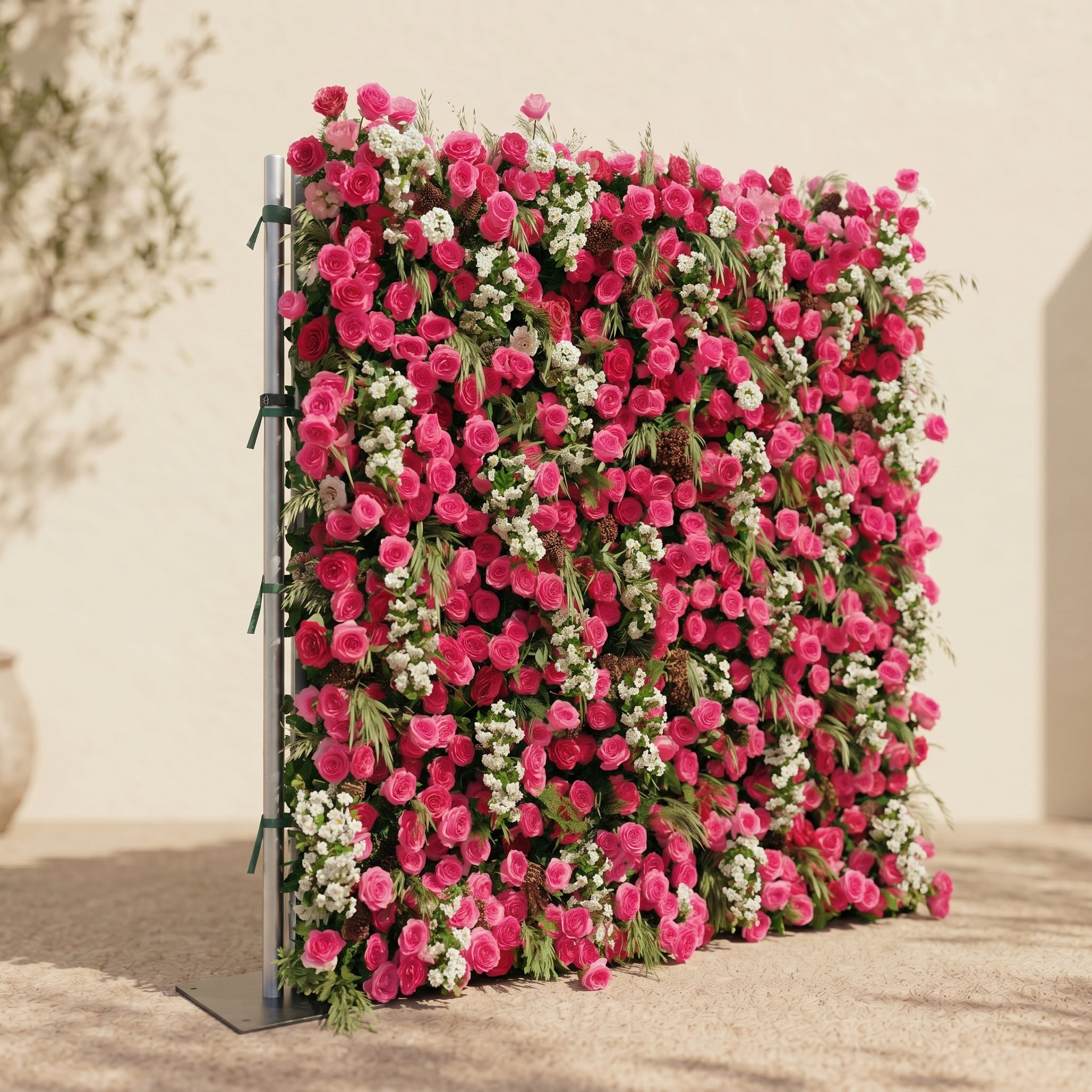 Velsora:5D Hot Pink &amp; Ivory White Silk Rose Flower Wall Roll-Up Fabric Backdrop for Romantic Weddings &amp; Proposals
