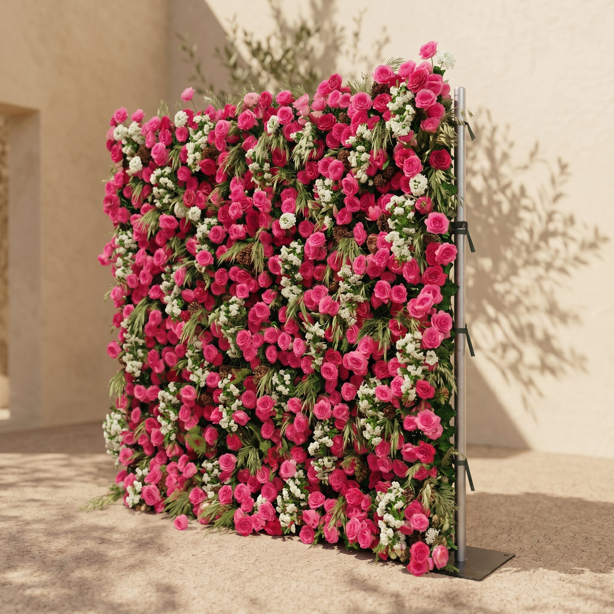 Velsora:5D Hot Pink &amp; Ivory White Silk Rose Flower Wall Roll-Up Fabric Backdrop for Romantic Weddings &amp; Proposals