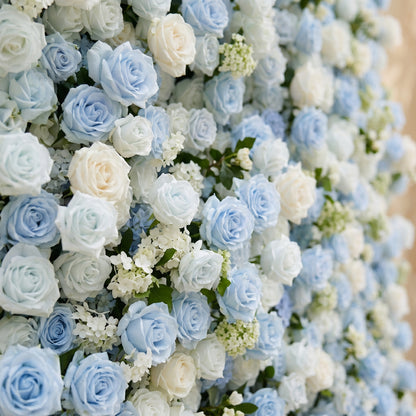 Vesperelia:5D Dusty Baby Blue &amp; Ivory White Silk Rose Flower Wall Roll-Up Fabric Backdrop for Romantic Weddings &amp; Proposals