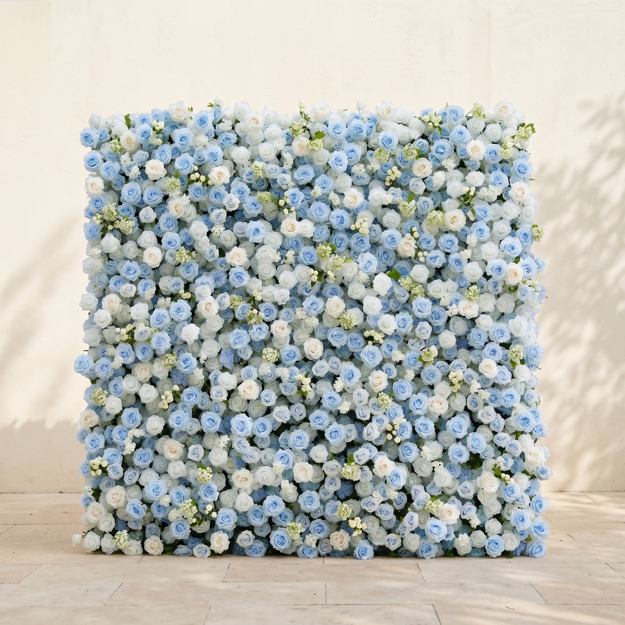 Vesperelia:5D Dusty Baby Blue &amp; Ivory White Silk Rose Flower Wall Roll-Up Fabric Backdrop for Romantic Weddings &amp; Proposals