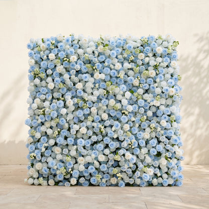 Vesperelia:5D Dusty Baby Blue &amp; Ivory White Silk Rose Flower Wall Roll-Up Fabric Backdrop for Romantic Weddings &amp; Proposals