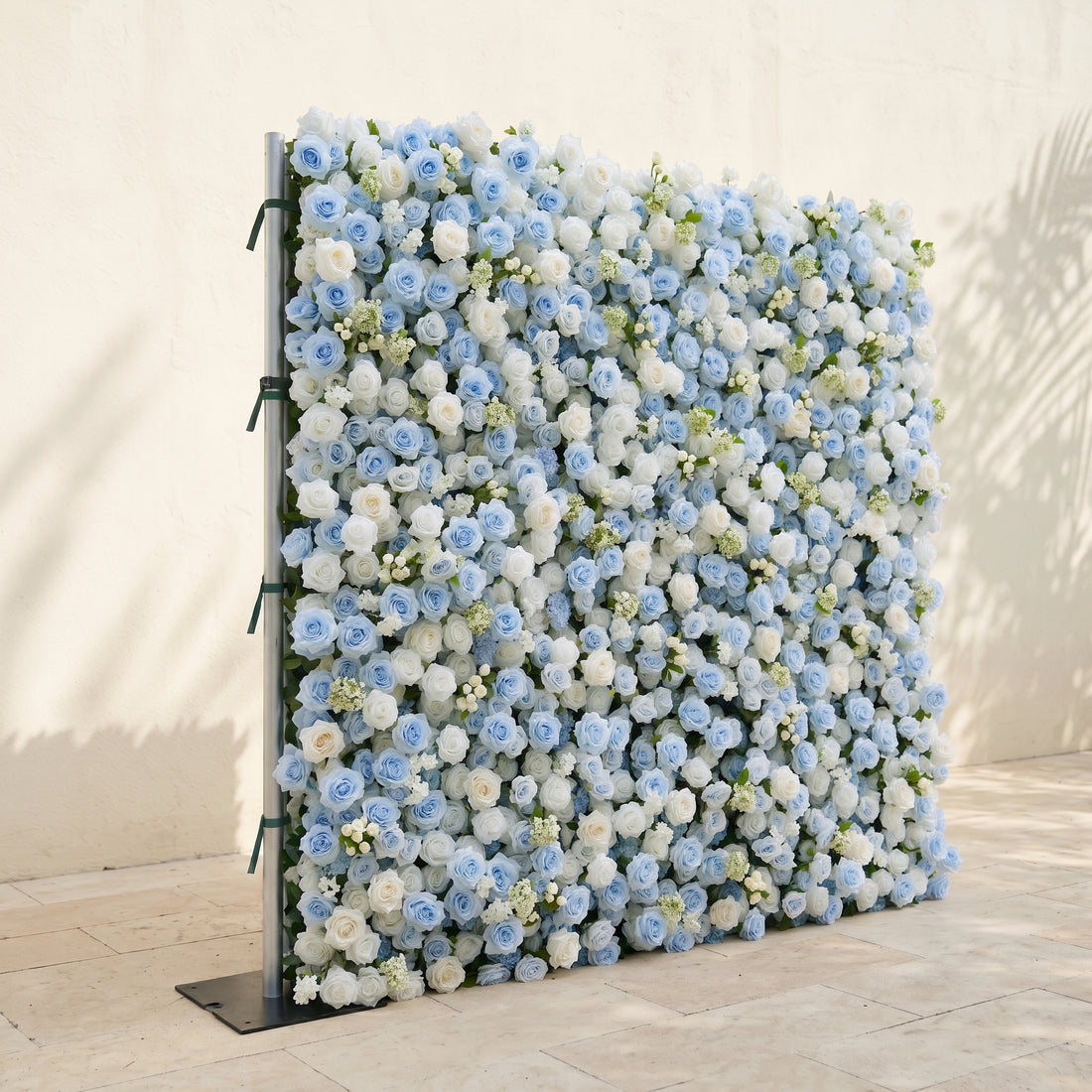 Vesperelia:5D Dusty Baby Blue &amp; Ivory White Silk Rose Flower Wall Roll-Up Fabric Backdrop for Romantic Weddings &amp; Proposals
