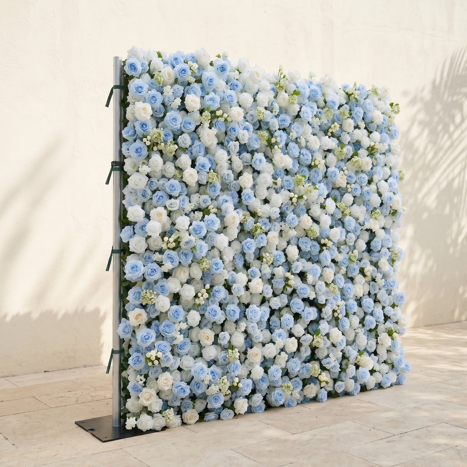 Vesperelia:5D Dusty Baby Blue &amp; Ivory White Silk Rose Flower Wall Roll-Up Fabric Backdrop for Romantic Weddings &amp; Proposals
