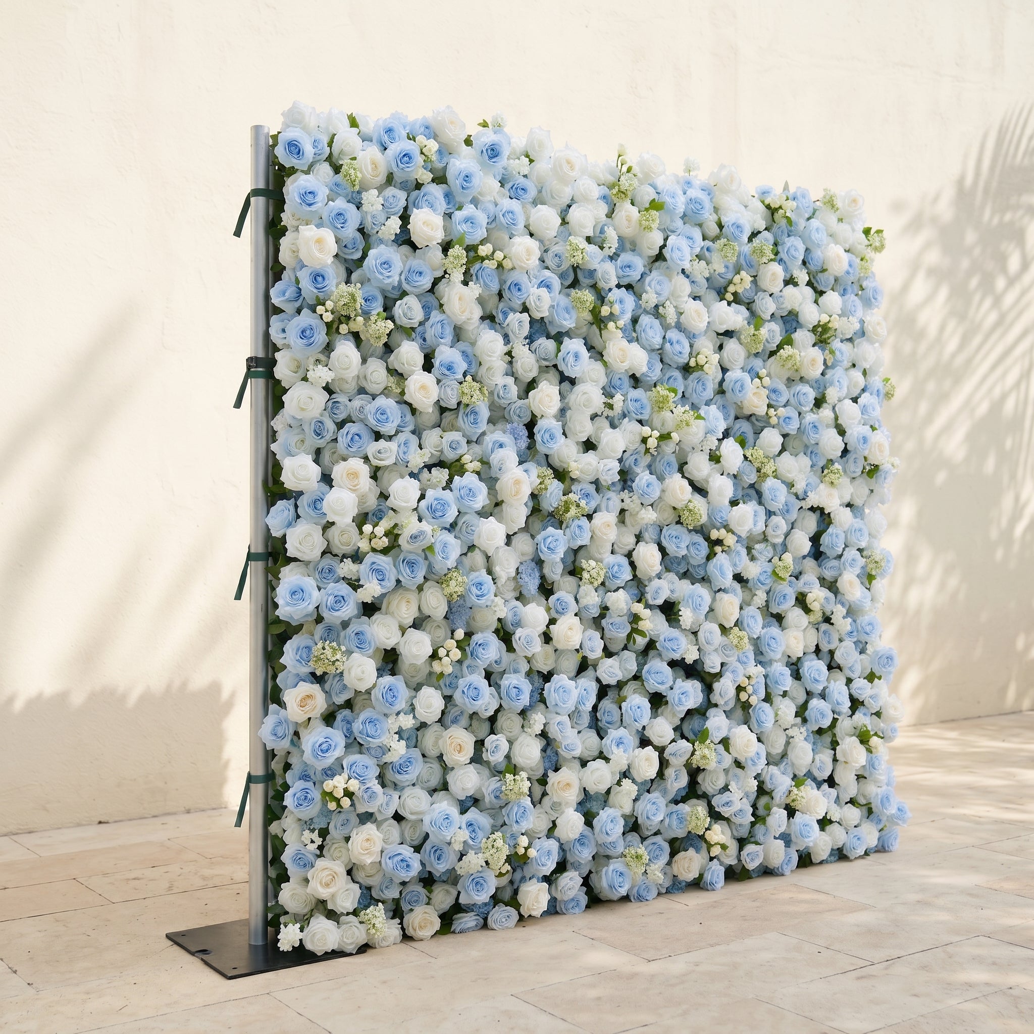 Vesperelia:5D Dusty Baby Blue &amp; Ivory White Silk Rose Flower Wall Roll-Up Fabric Backdrop for Romantic Weddings &amp; Proposals
