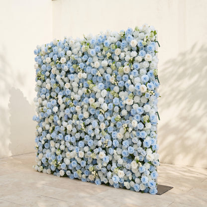 Vesperelia:5D Dusty Baby Blue &amp; Ivory White Silk Rose Flower Wall Roll-Up Fabric Backdrop for Romantic Weddings &amp; Proposals