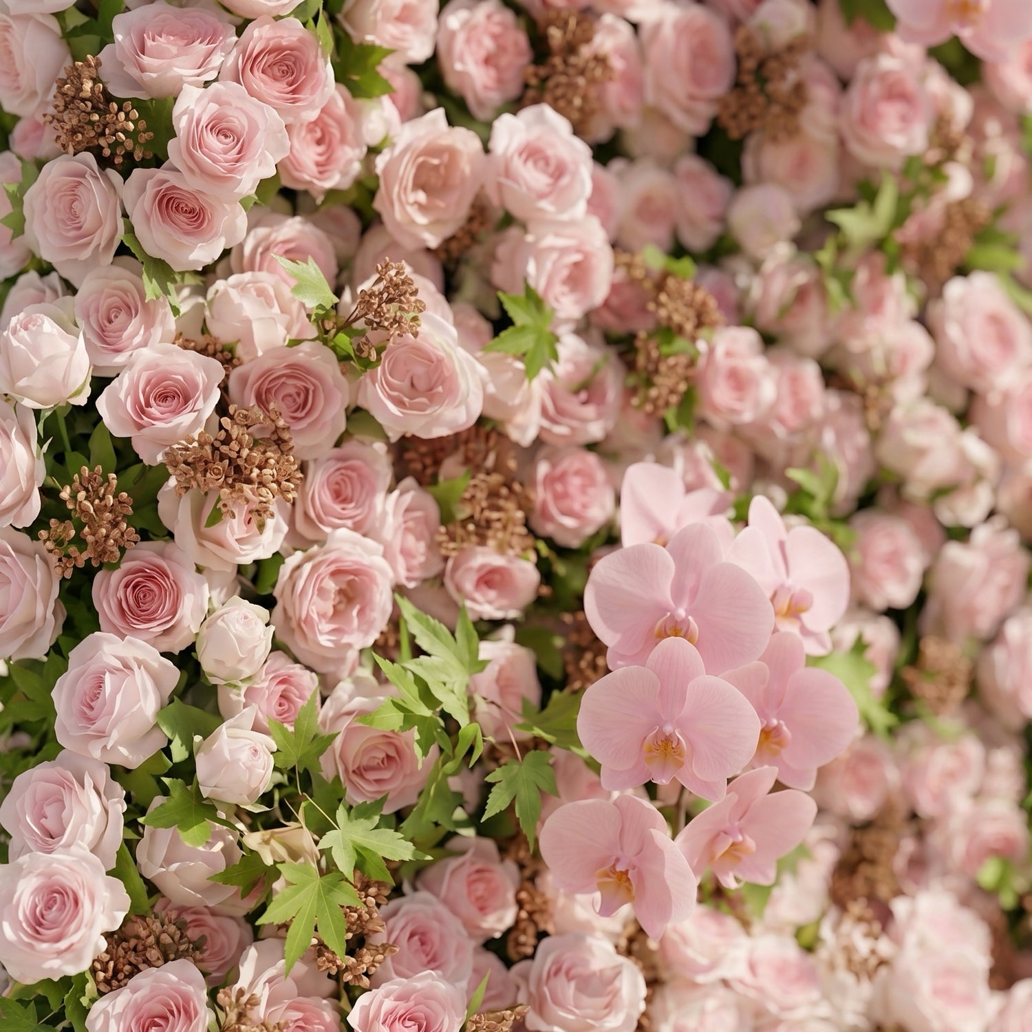 Vesperlyn: Classic 5D Pink Roses Flower wall with Pink Orchid and Greenery for Wedding&amp;Event Decor vesperlyn detail 2