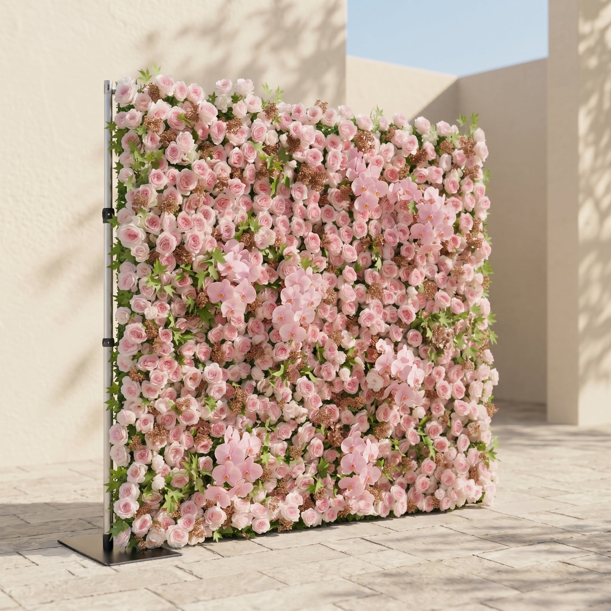 Vesperlyn: Classic 5D Pink Roses Flower wall with Pink Orchid and Greenery for Wedding&amp;Event Decor vesperlyn left