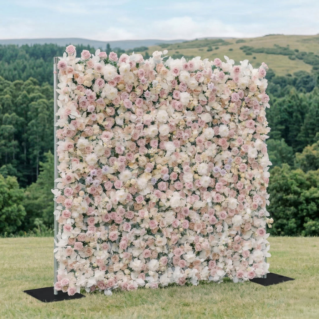 Vexira: 4D Dusty Pink Silk Rose Flower Wall Roll-Up Fabric Backdrop for Romantic Weddings &amp; Proposals