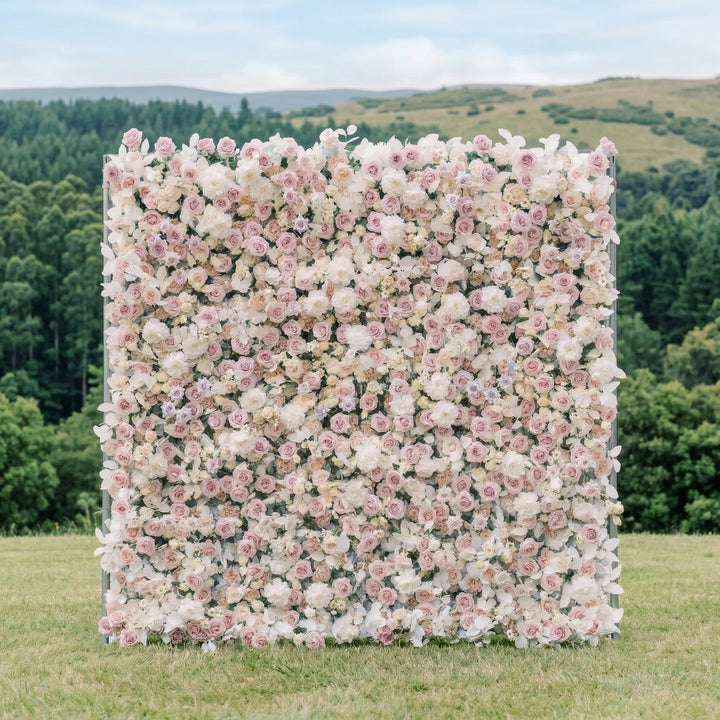 Vexira: 4D Dusty Pink Silk Rose Flower Wall Roll-Up Fabric Backdrop for Romantic Weddings & Proposals