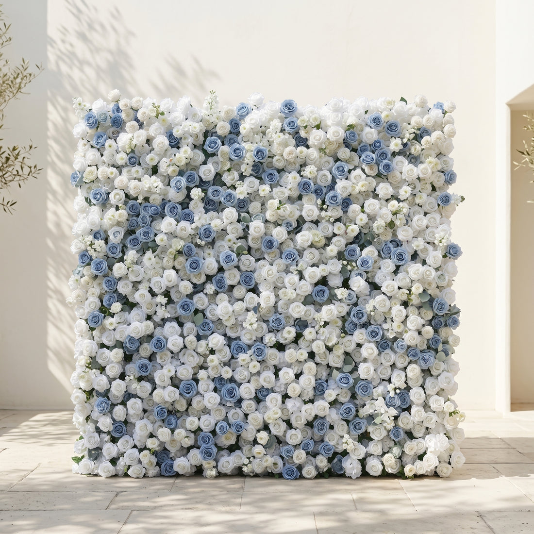 Violavia:Classic Luxury 5D Blue&amp;White roses Flower wall for Wedding&amp;Event Decor violavia front