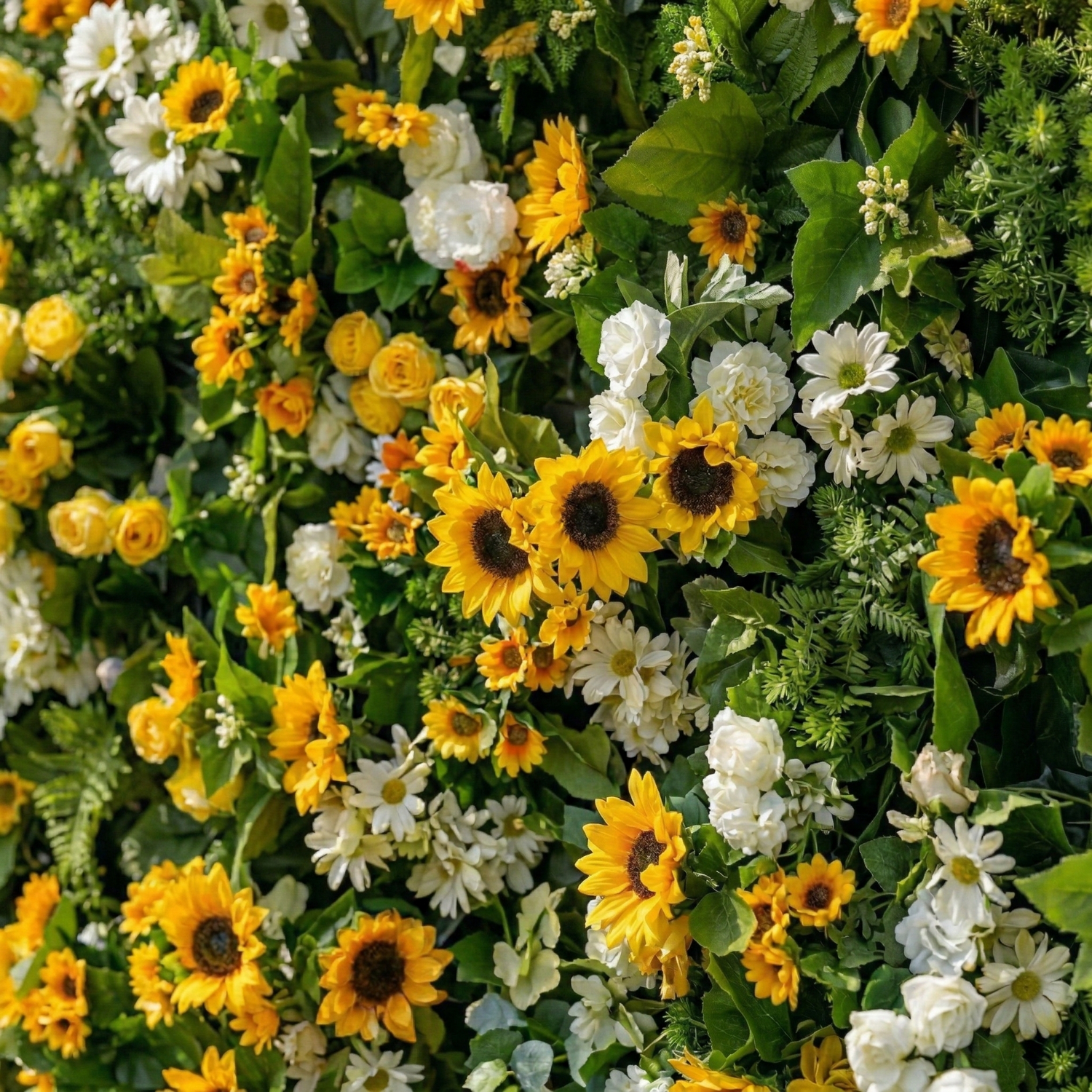 Violetta: Luxury 5D Sunflower &amp; Cream Rose Silk Floral Wall Roll-Up Fabric Backdrop for Garden Weddings &amp; Events