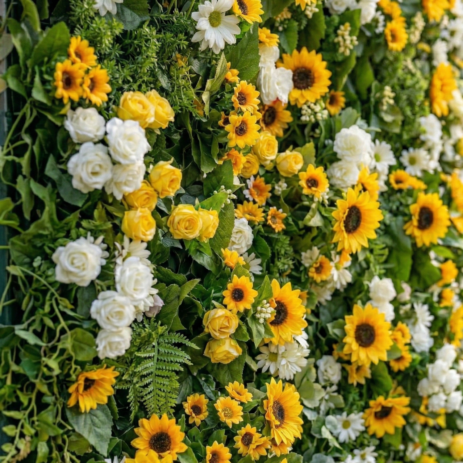 Violetta: Luxury 5D Sunflower &amp; Cream Rose Silk Floral Wall Roll-Up Fabric Backdrop for Garden Weddings &amp; Events