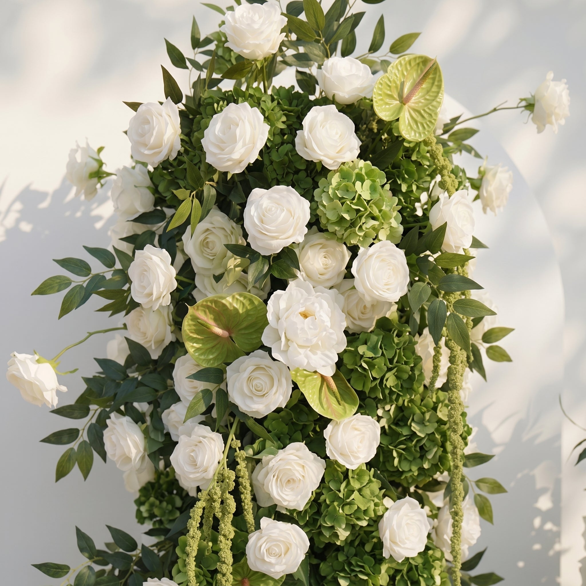 Eulalie: White Green Rose Calla Lily Wedding Background Arch Pillar Decorative Flower Row Excluding Frame