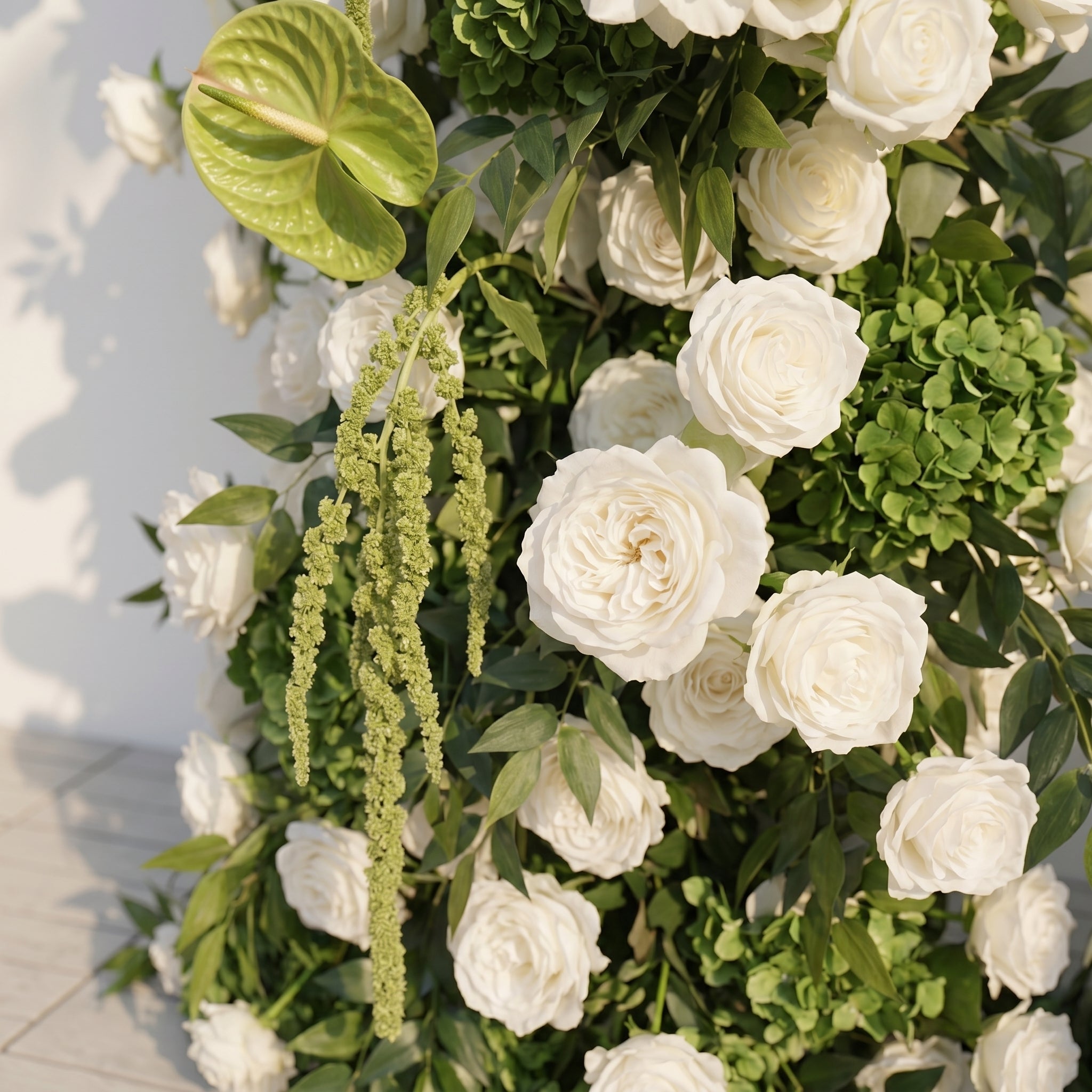 Eulalie: White Green Rose Calla Lily Wedding Background Arch Pillar Decorative Flower Row Excluding Frame