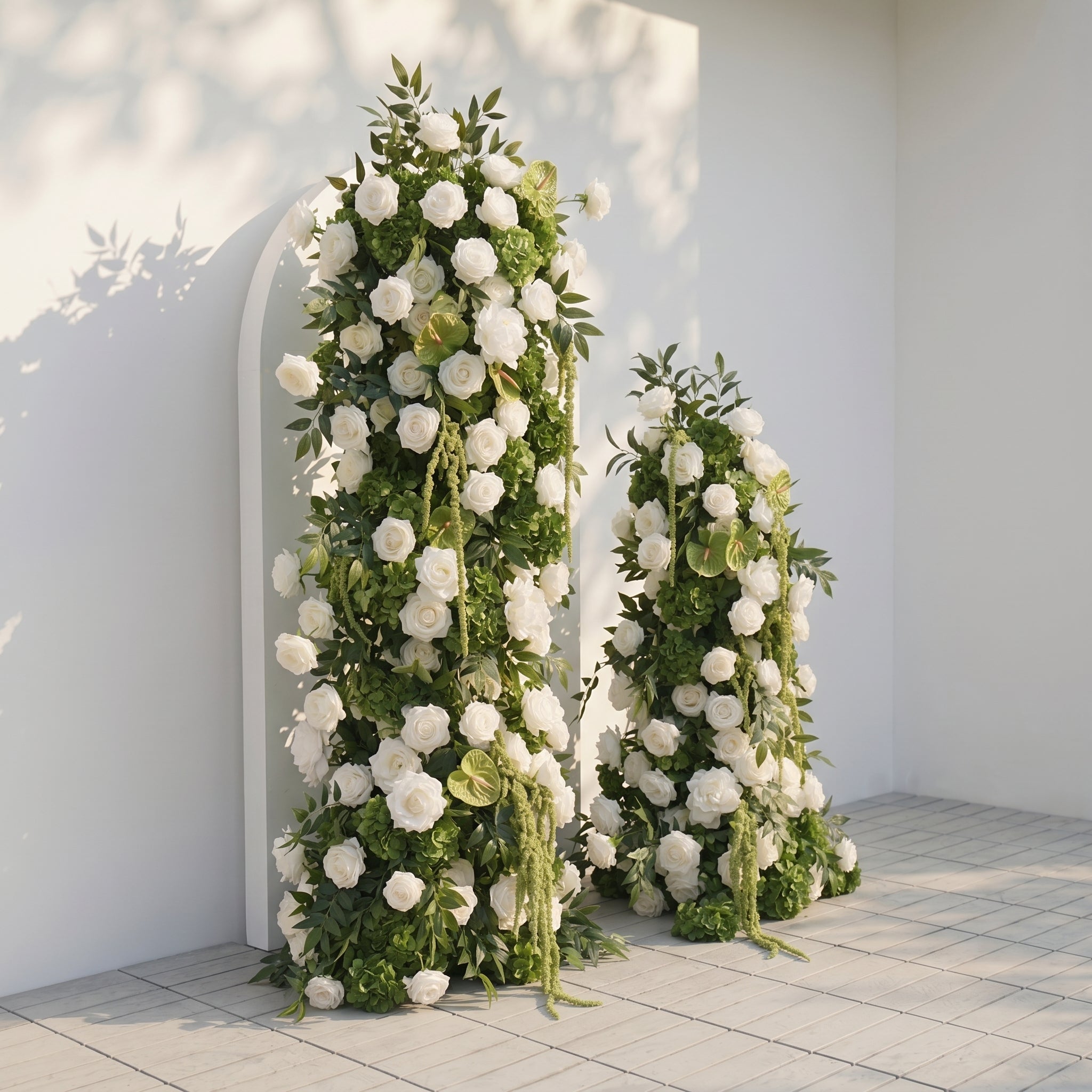 Eulalie: White Green Rose Calla Lily Wedding Background Arch Pillar Decorative Flower Row Excluding Frame