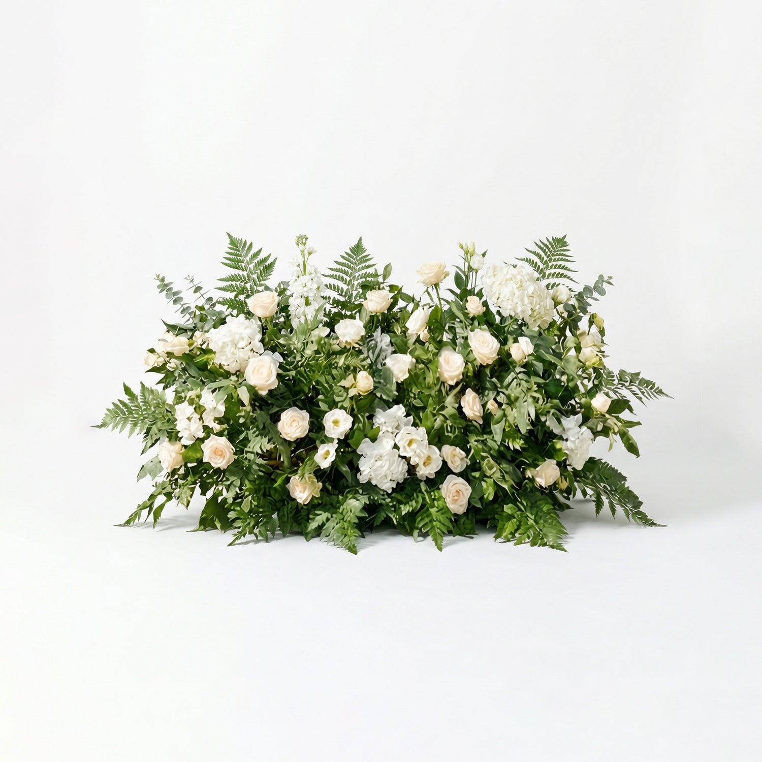 Virelia: Heart-Shaped White Silk Rose and Greenery Flower Arch Floral Arrangement for Romantic Weddings