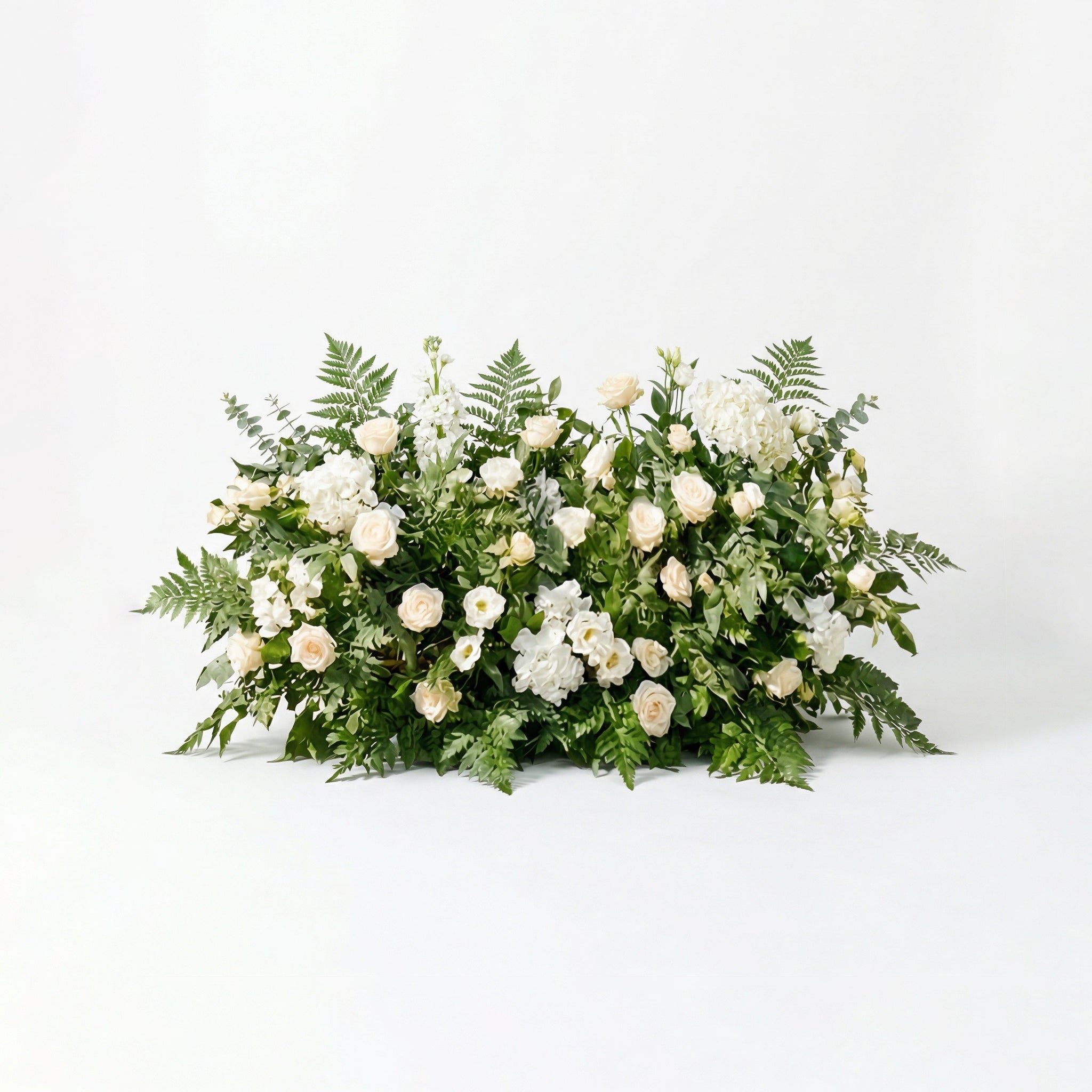 Virelia: Heart-Shaped White Silk Rose and Greenery Flower Arch Floral Arrangement for Romantic Weddings