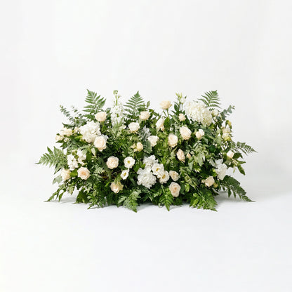 Virelia: Heart-Shaped White Silk Rose and Greenery Flower Arch Floral Arrangement for Romantic Weddings