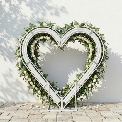 Virelia: Heart-Shaped White Silk Rose and Greenery Flower Arch Floral Arrangement for Romantic Weddings