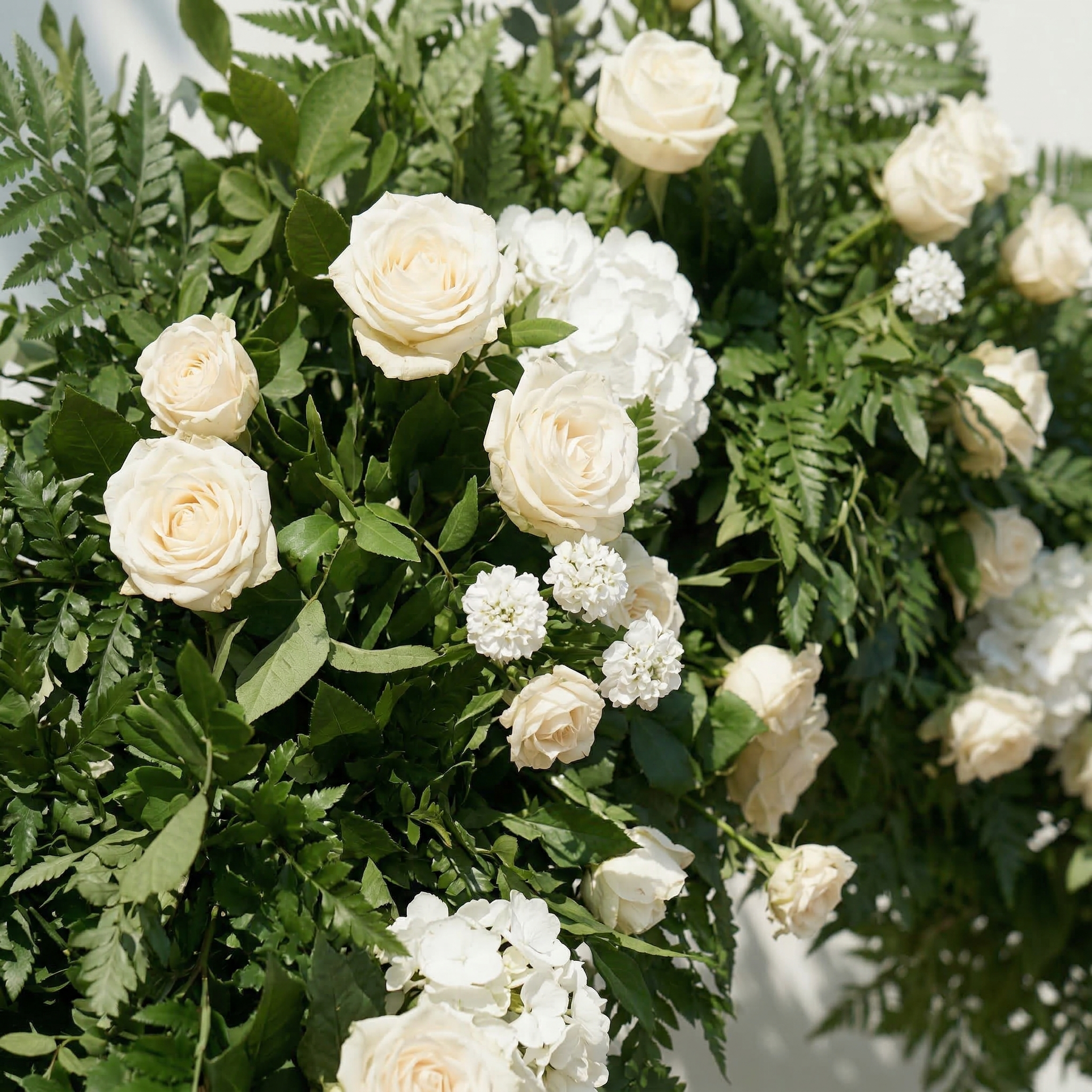 Virelia: Heart-Shaped White Silk Rose and Greenery Flower Arch Floral Arrangement for Romantic Weddings