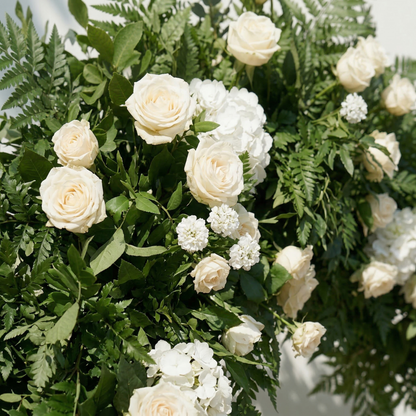 Virelia: Heart-Shaped White Silk Rose and Greenery Flower Arch Floral Arrangement for Romantic Weddings