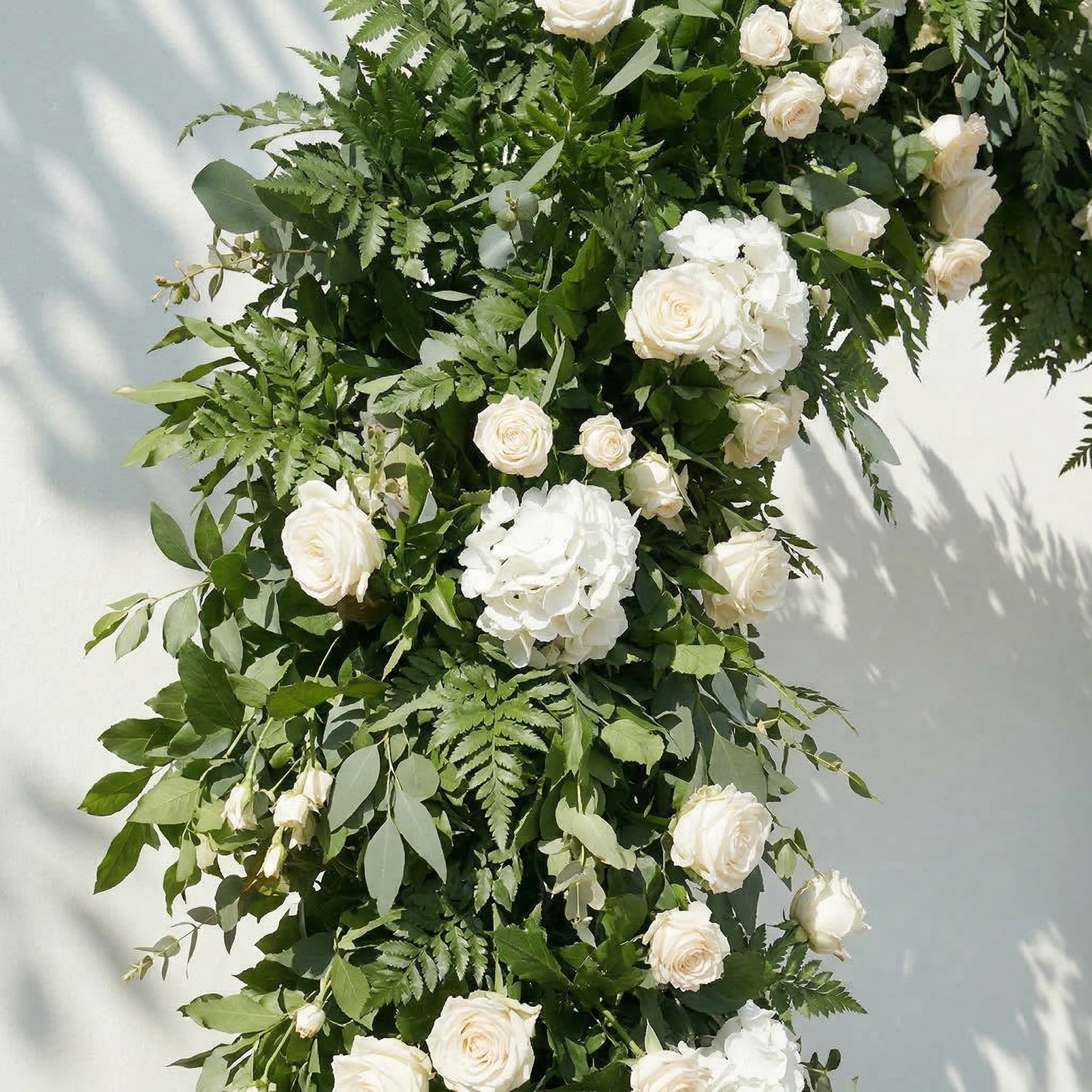 Virelia: Heart-Shaped White Silk Rose and Greenery Flower Arch Floral Arrangement for Romantic Weddings