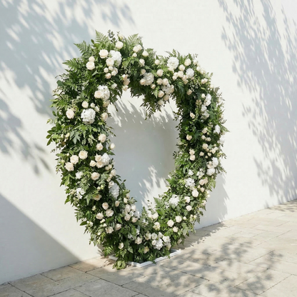 Virelia: Heart-Shaped White Silk Rose and Greenery Flower Arch Floral Arrangement for Romantic Weddings
