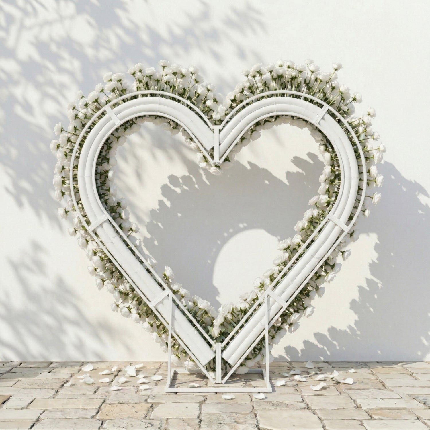 Virellea: Heart-Shaped Pure White Silk Rose Flower Arch Arrangement for Elegant Wedding Ceremonies