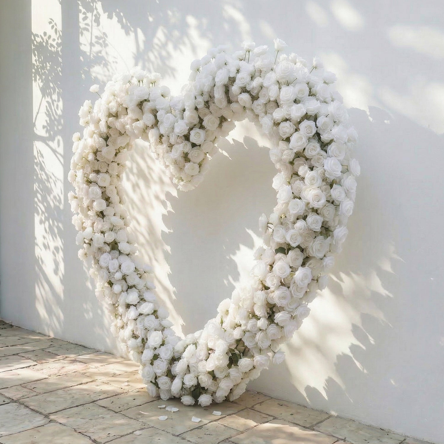 Virellea: Heart-Shaped Pure White Silk Rose Flower Arch Arrangement for Elegant Wedding Ceremonies