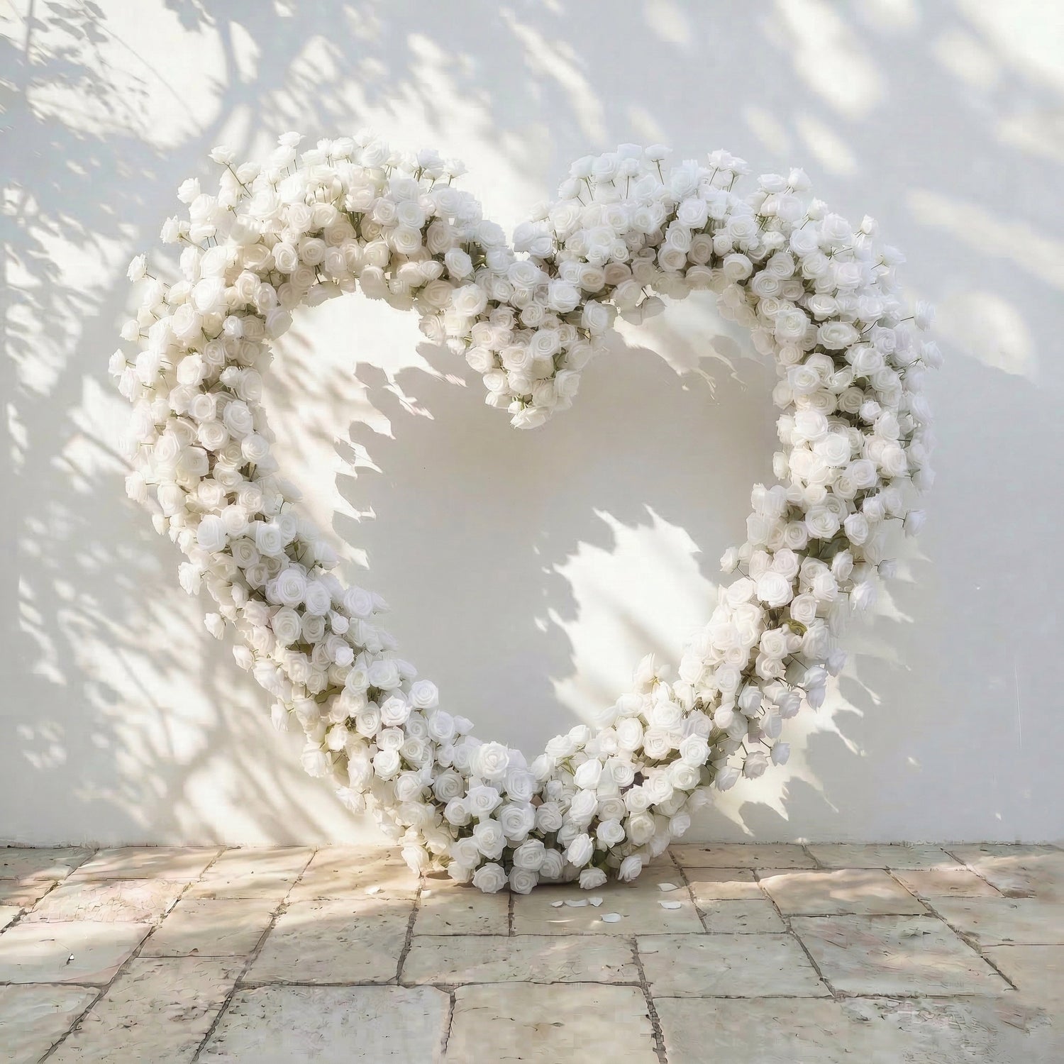 Virellea: Heart-Shaped Pure White Silk Rose Flower Arch Arrangement for Elegant Wedding Ceremonies