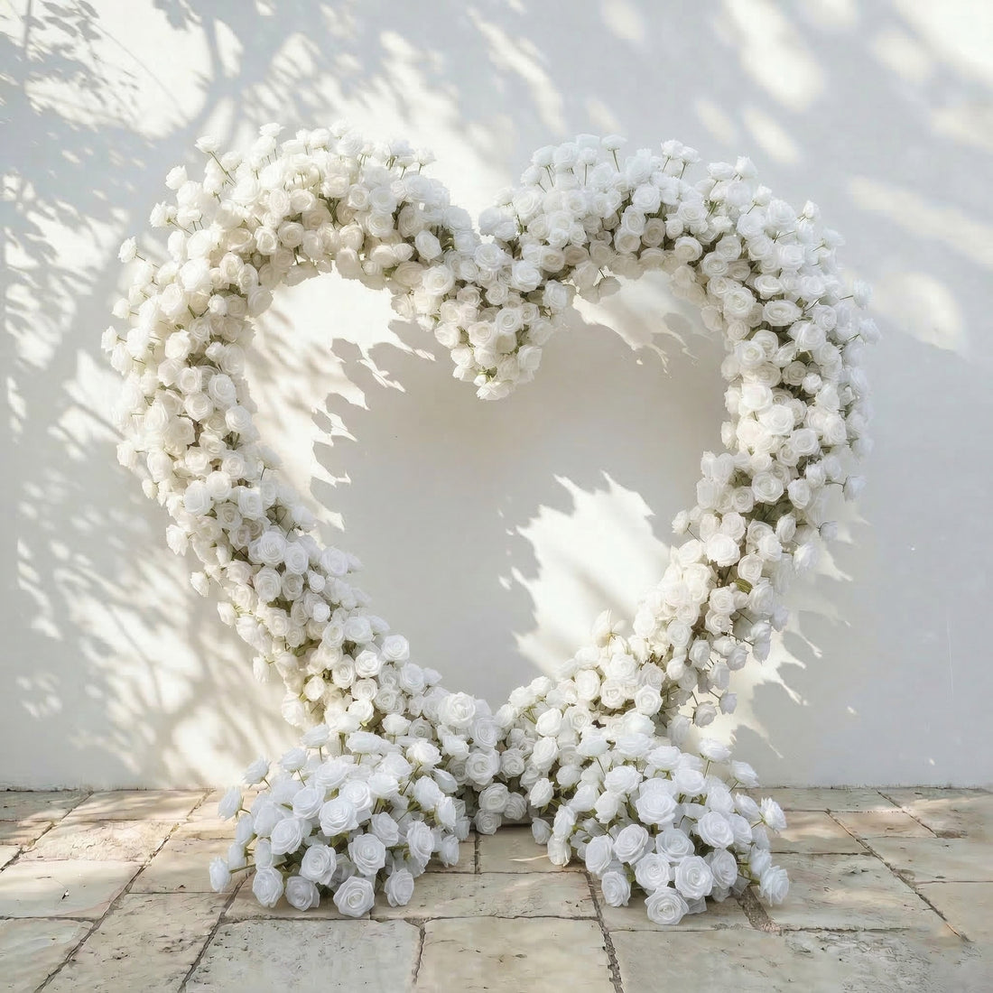 Virellea: Heart-Shaped Pure White Silk Rose Flower Arch Arrangement for Elegant Wedding Ceremonies