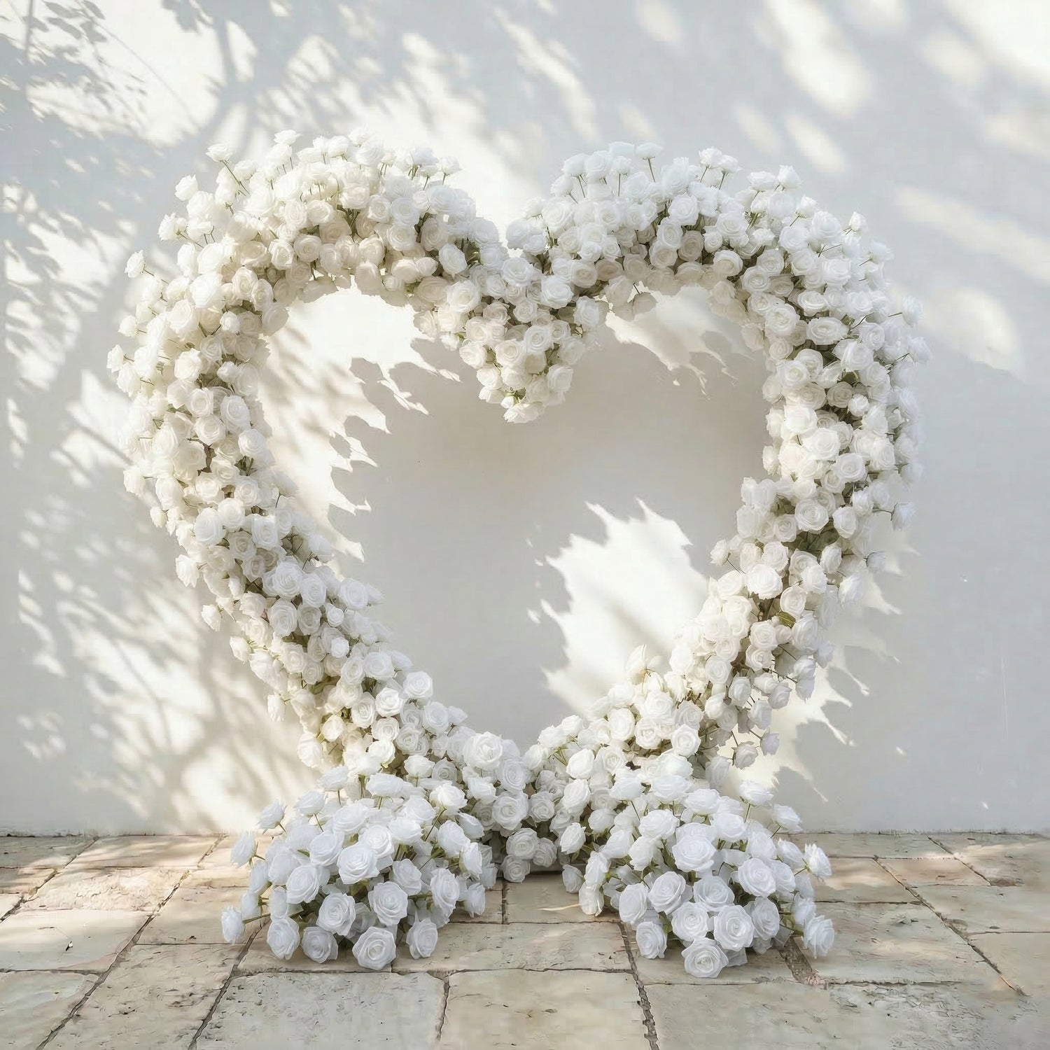 Virellea: Heart-Shaped Pure White Silk Rose Flower Arch Arrangement for Elegant Wedding Ceremonies