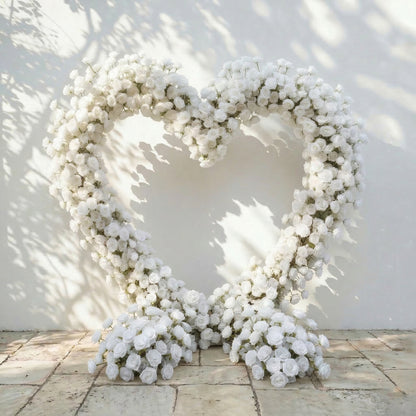 Virellea: Heart-Shaped Pure White Silk Rose Flower Arch Arrangement for Elegant Wedding Ceremonies