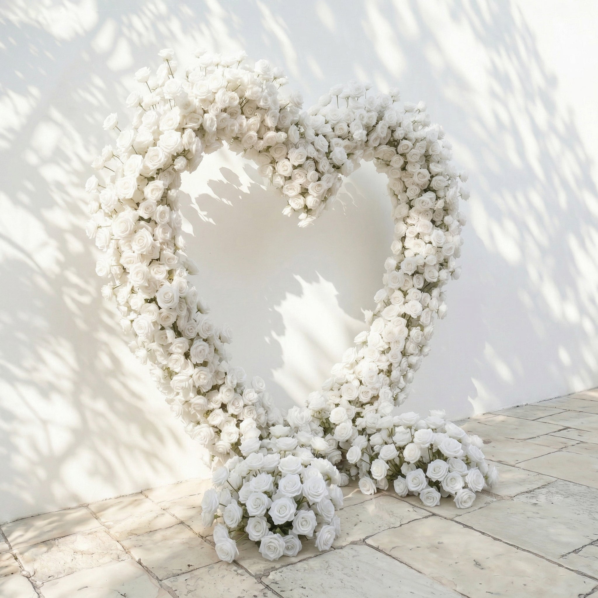 Virellea: Heart-Shaped Pure White Silk Rose Flower Arch Arrangement for Elegant Wedding Ceremonies