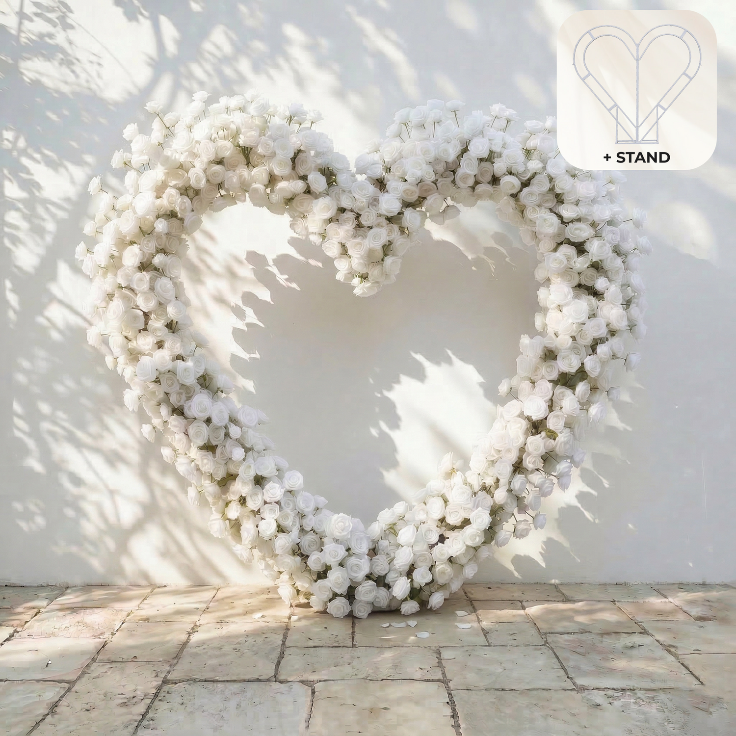 Virellea: Heart-Shaped Pure White Silk Rose Flower Arch Arrangement for Elegant Wedding Ceremonies
