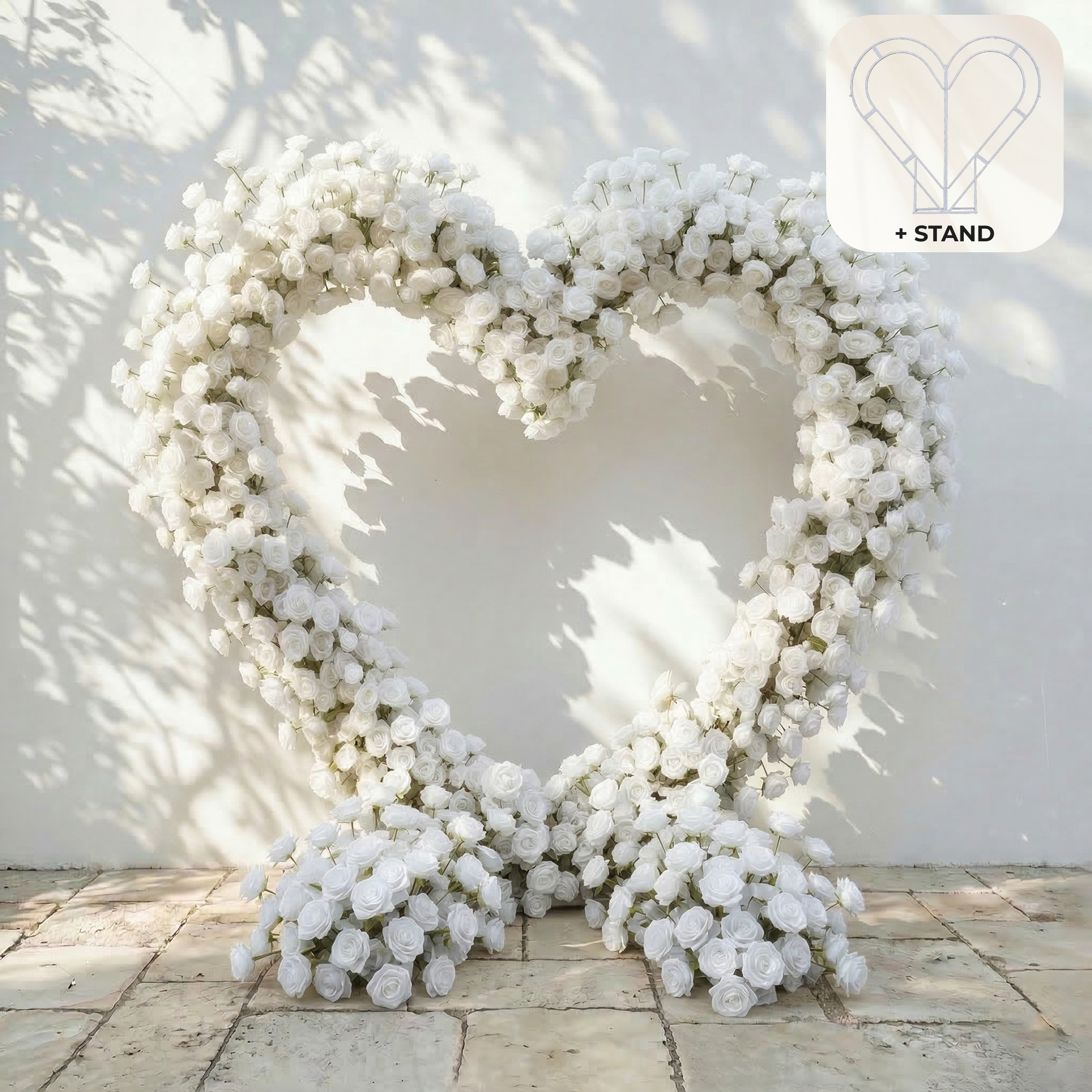 Virellea: Heart-Shaped Pure White Silk Rose Flower Arch Arrangement for Elegant Wedding Ceremonies