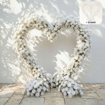Virellea: Heart-Shaped Pure White Silk Rose Flower Arch Arrangement for Elegant Wedding Ceremonies