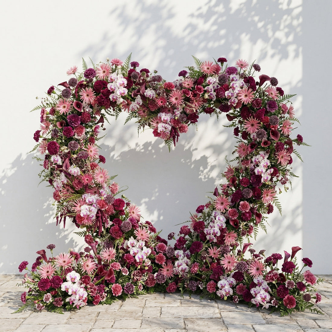 Virexa: Rich Berry-Toned Heart-Shaped Floral Arch for Luxury Wedding &amp; Proposal Ceremony