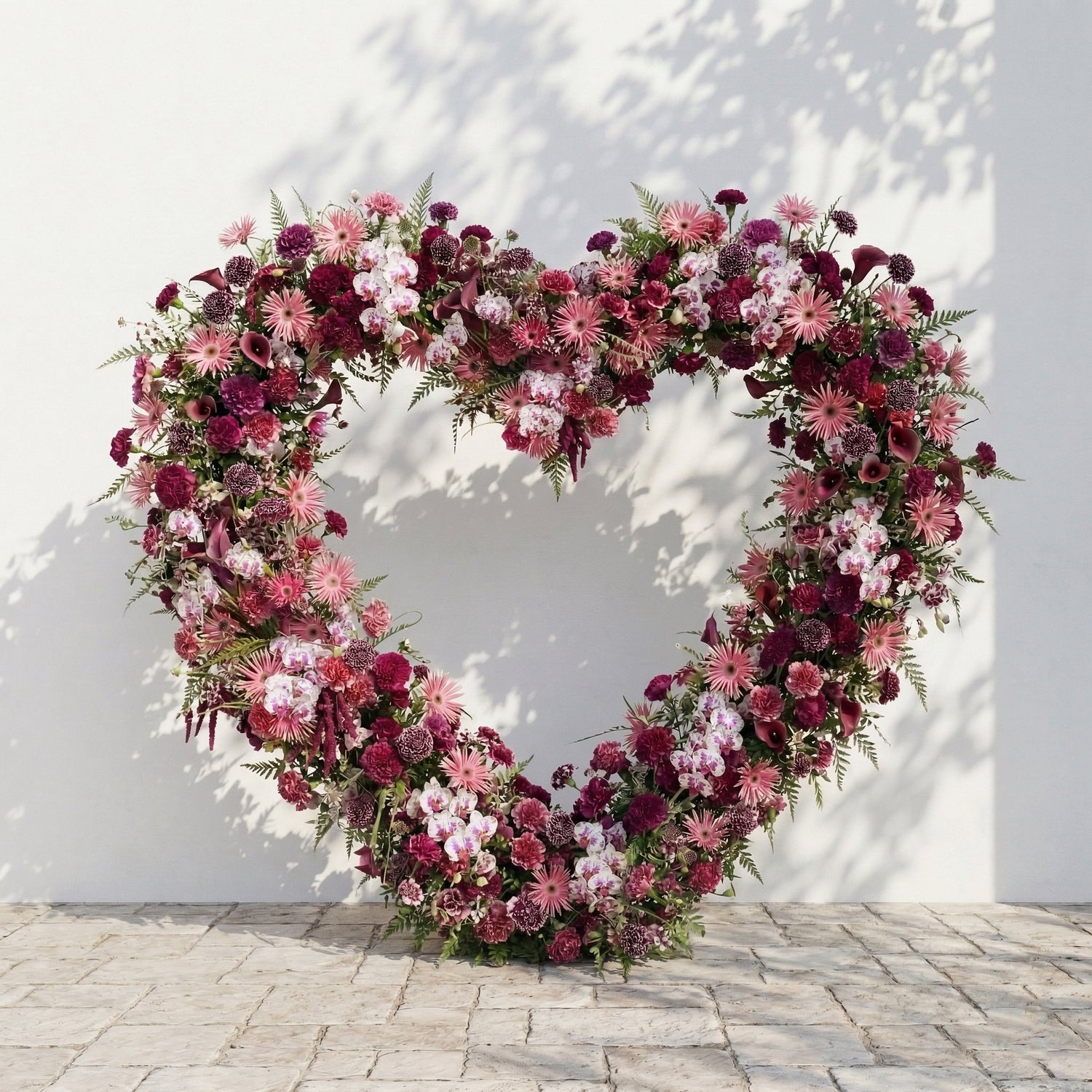 Virexa: Rich Berry-Toned Heart-Shaped Floral Arch for Luxury Wedding &amp; Proposal Ceremony