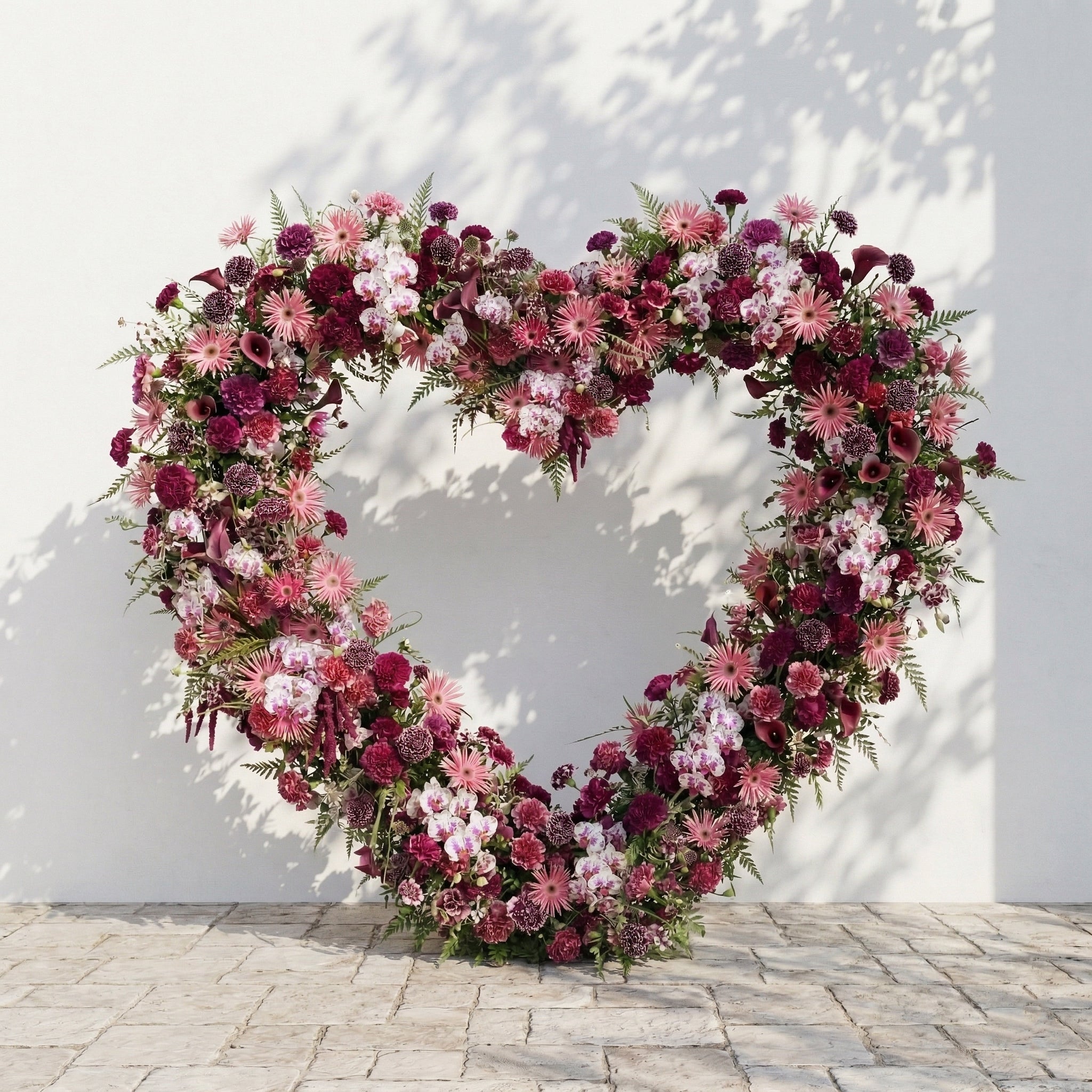 Virexa: Rich Berry-Toned Heart-Shaped Floral Arch for Luxury Wedding &amp; Proposal Ceremony