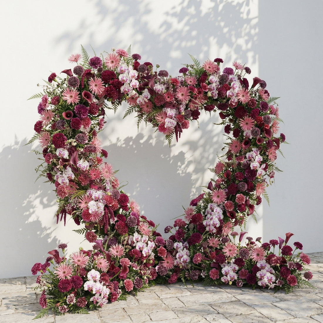 Virexa: Rich Berry-Toned Heart-Shaped Floral Arch for Luxury Wedding &amp; Proposal Ceremony