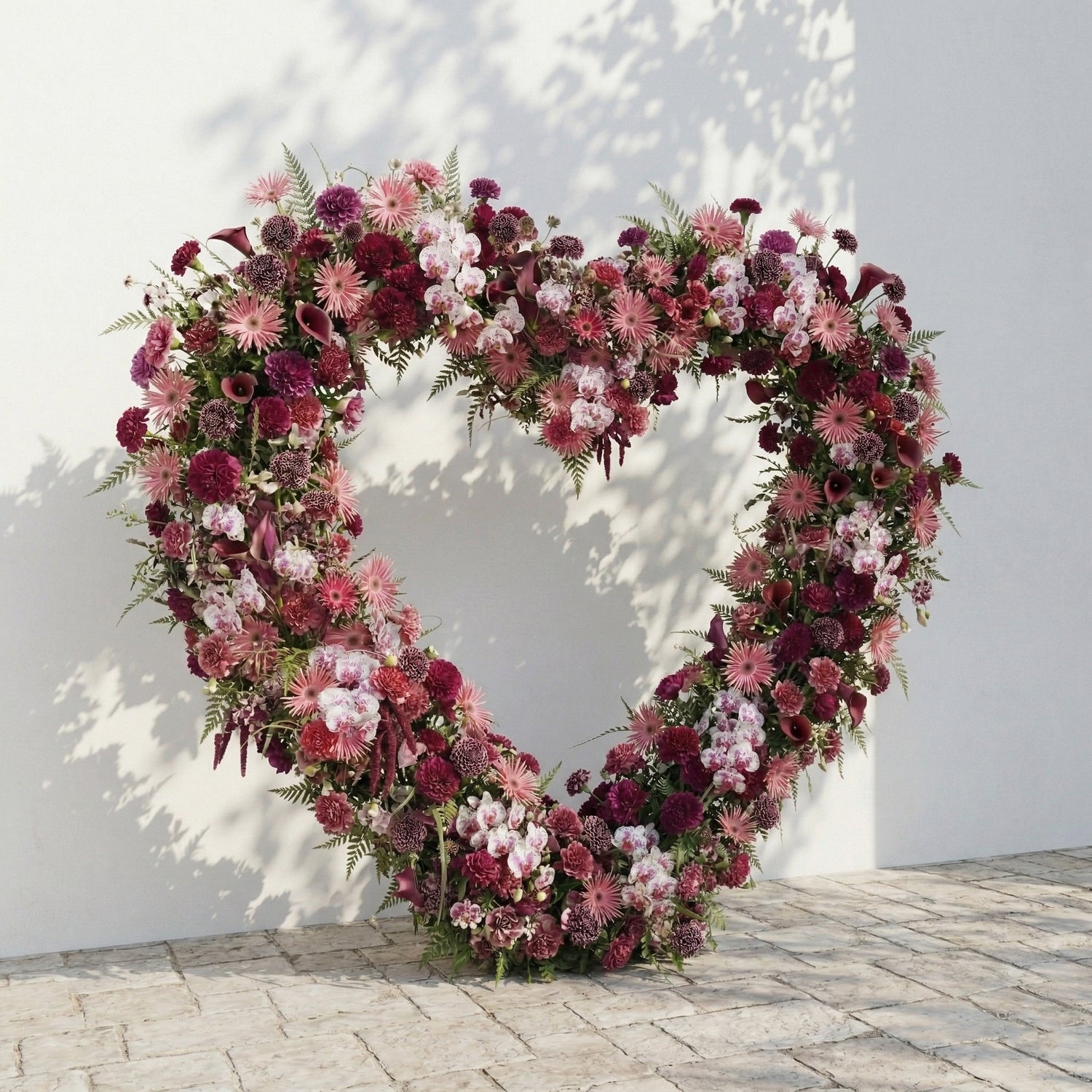 Virexa: Rich Berry-Toned Heart-Shaped Floral Arch for Luxury Wedding &amp; Proposal Ceremony