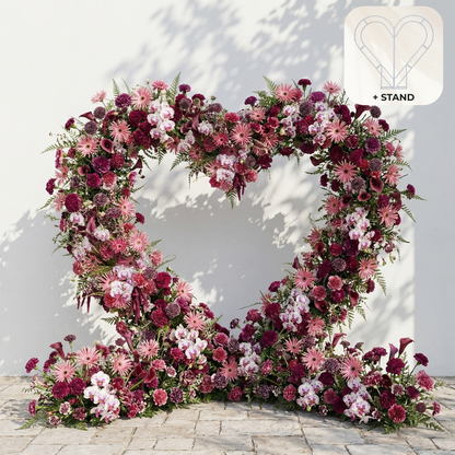 Virexa: Rich Berry-Toned Heart-Shaped Floral Arch for Luxury Wedding &amp; Proposal Ceremony