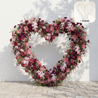 Virexa: Rich Berry-Toned Heart-Shaped Floral Arch for Luxury Wedding &amp; Proposal Ceremony