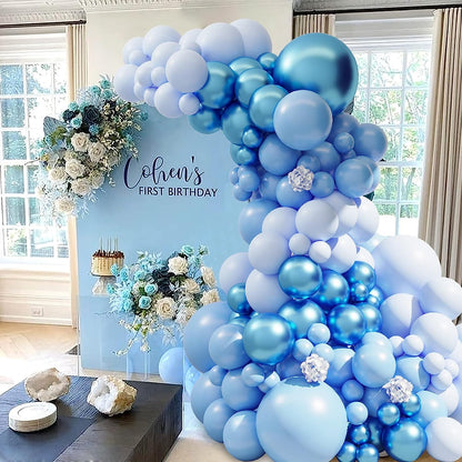 Rose Morning X011: Blue balloon set for happy birthday, wedding anniversary, baby shower party decoration. Set includes 12&quot; and 16&quot; blue balloons, a blue balloon garland, and a blue balloon arch. Balloons are made of high quality latex that will not fade or crack. Balloon garlands and balloon arches are easy to assemble and can decorate your party venue in a variety of ways. This set of balloons is the perfect addition to any party and will impress your guests.