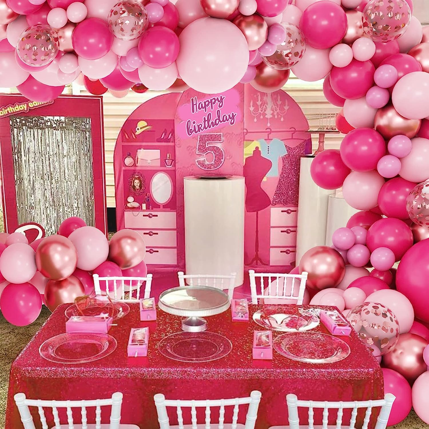 Rose morning X013 160 pcs pink balloon set for birthday, wedding anniversary, valentine&