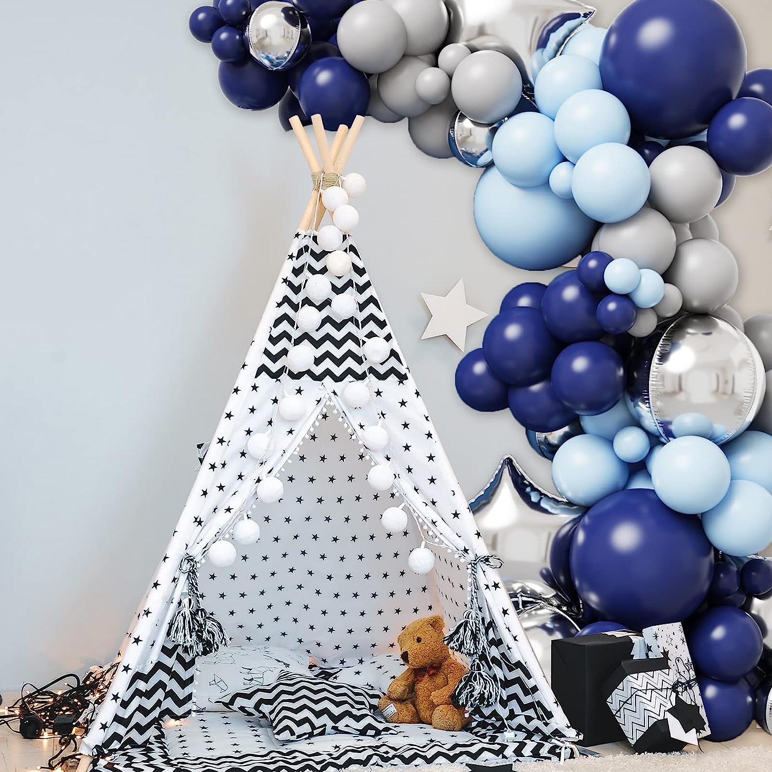 X017: 155pcs Blue Silver Balloons for Happy Birthday Wedding Anniversary Valentine&