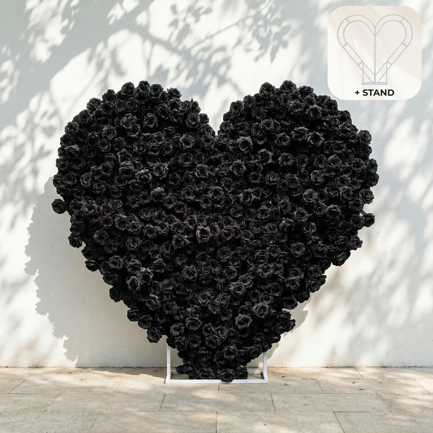 Xelune: 3D Mysterious All-Black Heart-Shaped Artificial Floral Backdrop for Luxury Photo Booth &amp; Events