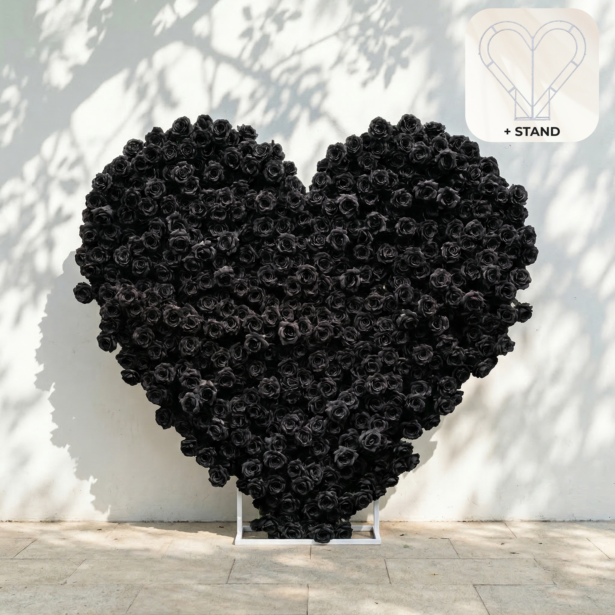 Xelune: 3D Mysterious All-Black Heart-Shaped Artificial Floral Backdrop for Luxury Photo Booth &amp; Events